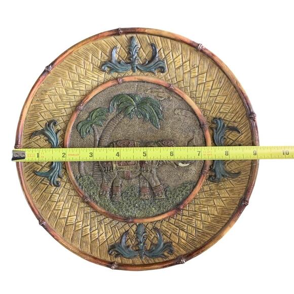 9” Vintage Elephant Art India Wall Hanging Decor Palm Trees Bamboo Resin - Picture 7 of 7